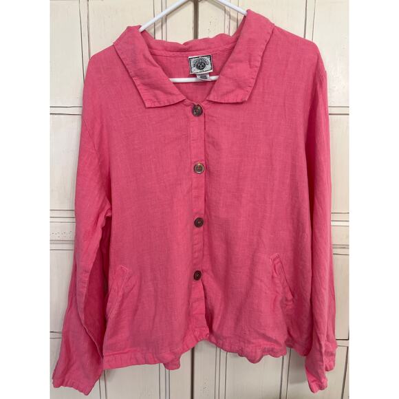 Tom Tom TomTom size large salmon color linen button down top - Picture 1 of 4